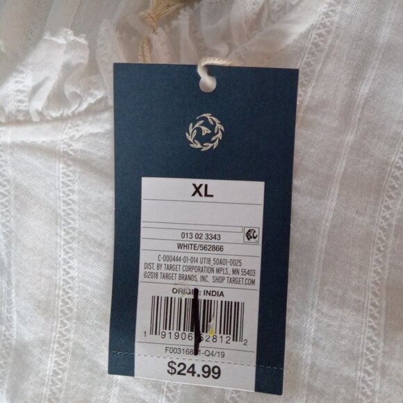 Universal Thread White Boho Cottage 3/4 Sleeve Blouse XL NWT Lace Ruffles - Picture 4 of 4